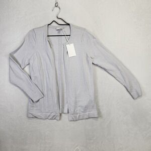 The White Company London Back Detail Cardigan Silver Cotton Wool Blend Women NWT